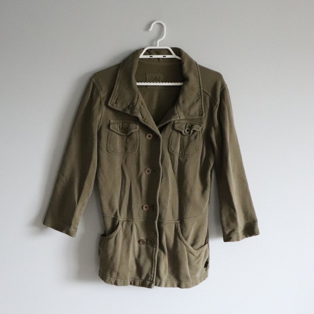 PrAna Women's Sz Lrg Green Army Military Double-Breasted Lightweight Pea Jacket